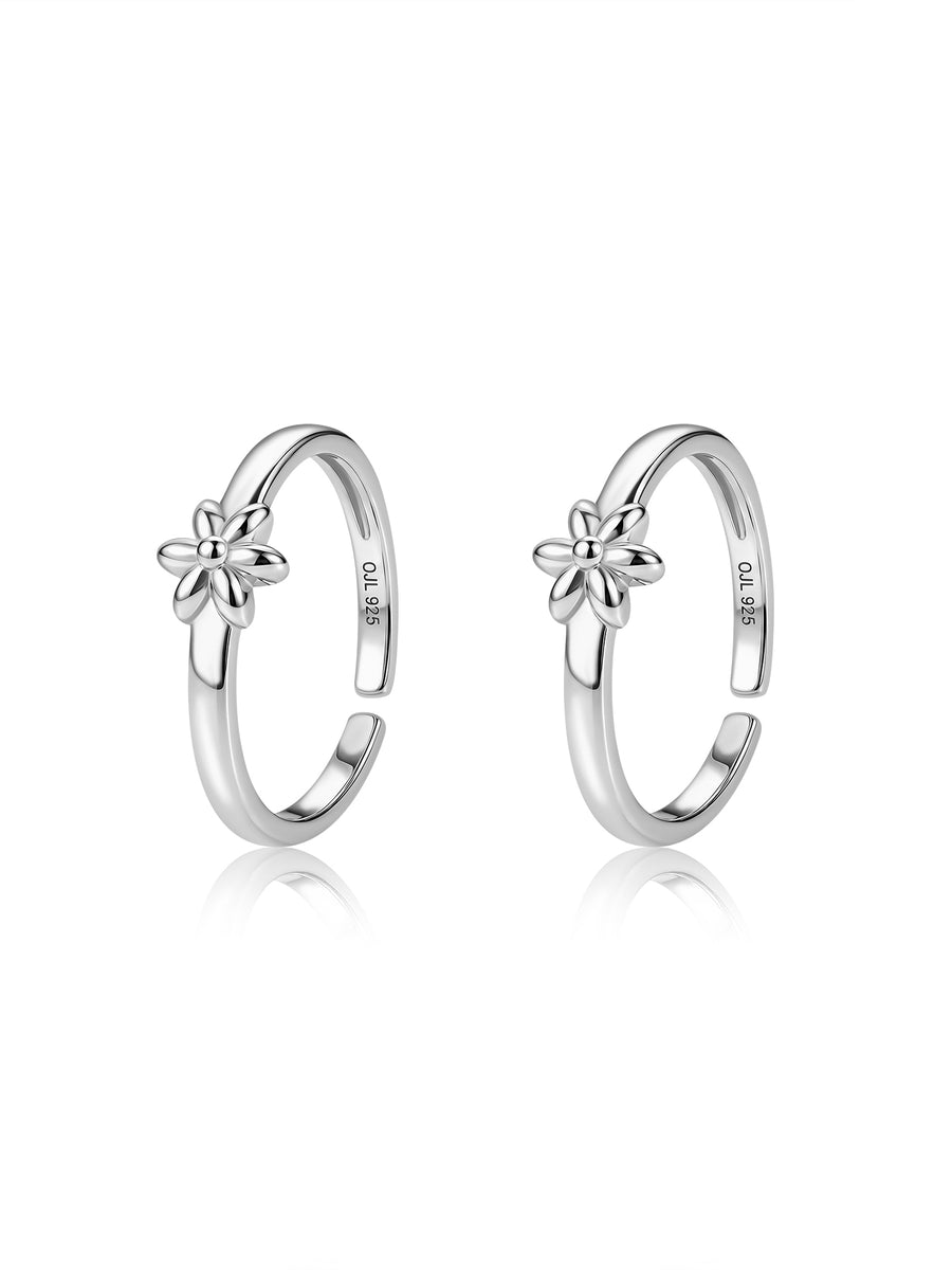 Floral Grace Adjustable Silver Toe Rings