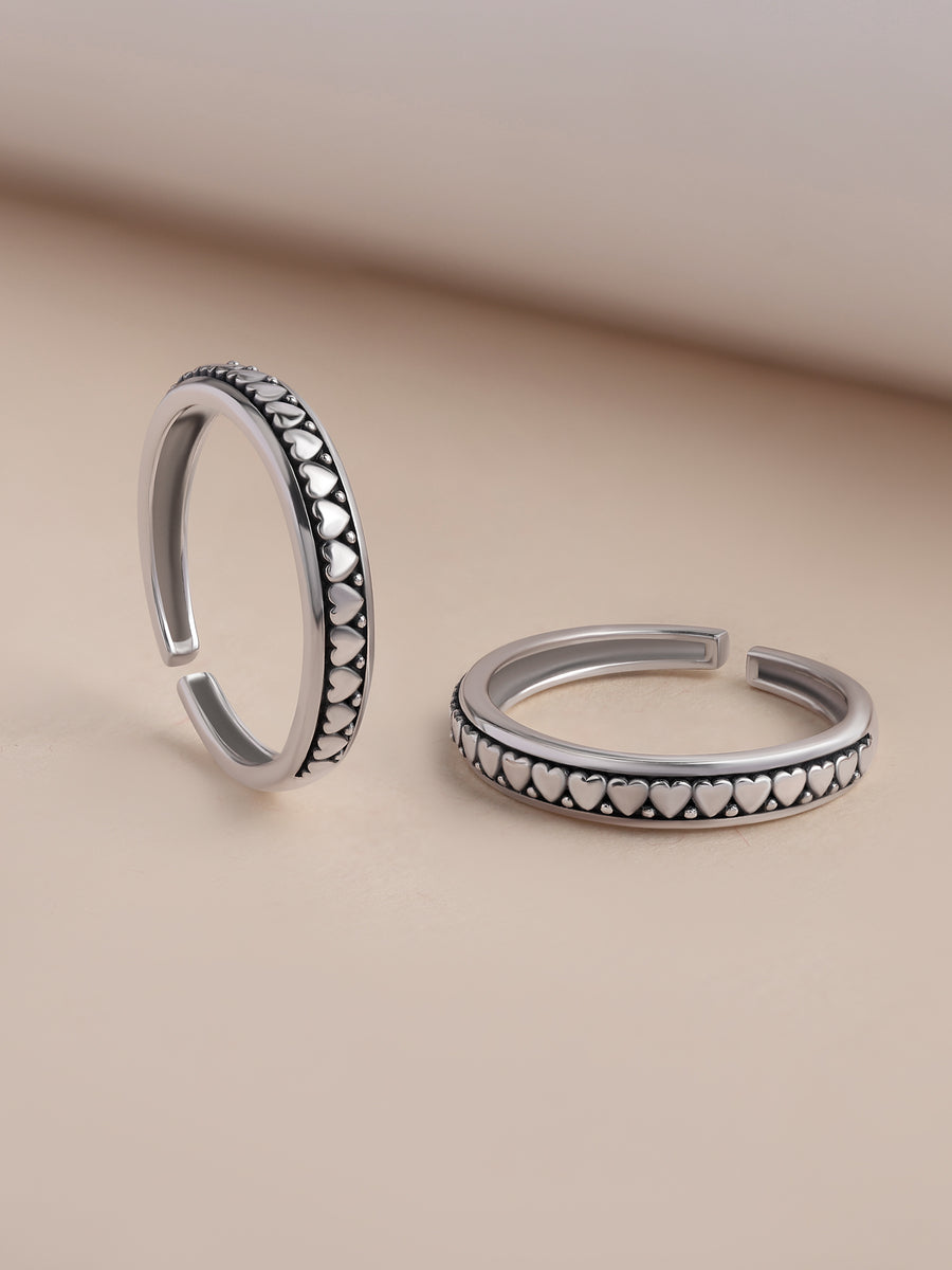 Heart Pattern Oxidised Silver Adjustable Toe Rings