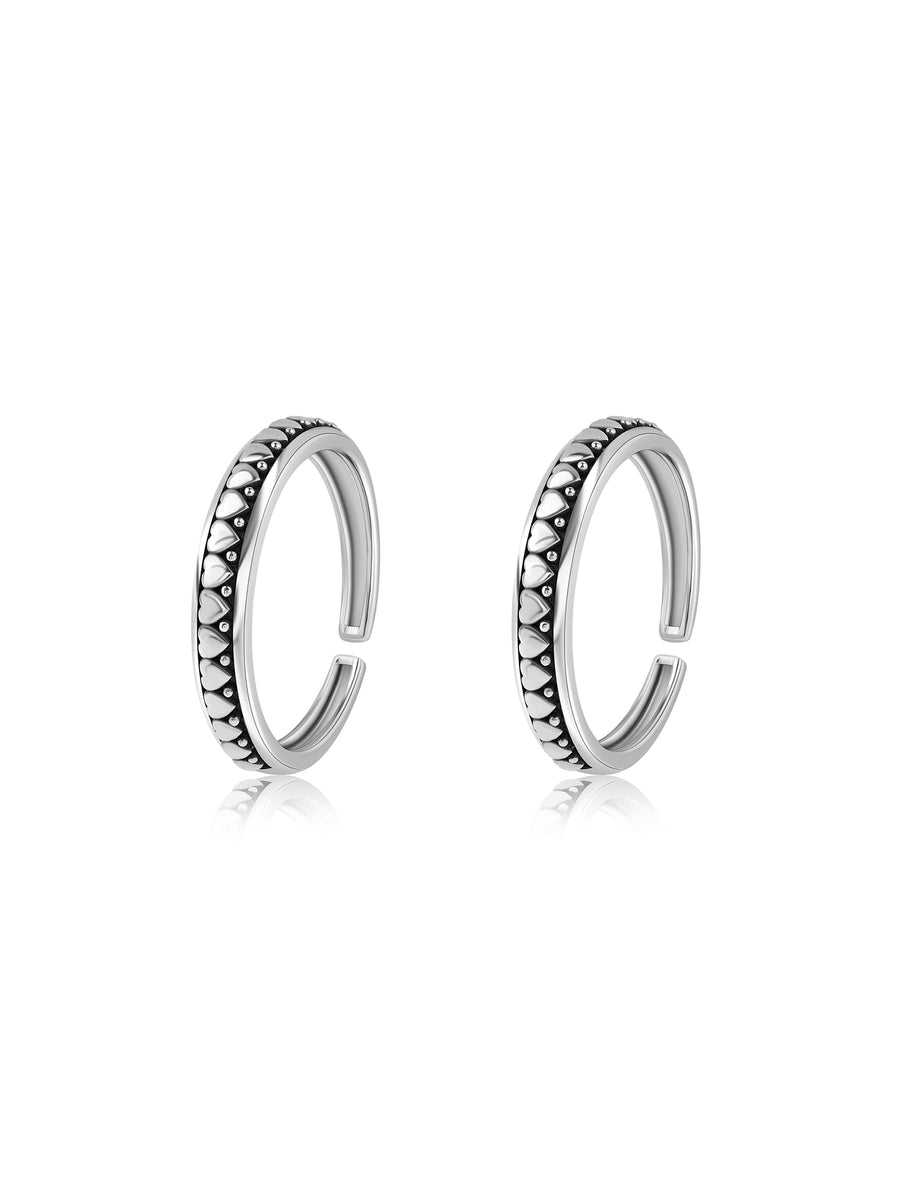 Heart Pattern Oxidised Silver Adjustable Toe Rings