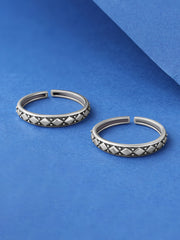 Classic Pattern Oxidised Silver Adjustable Toe Rings