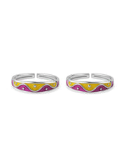Color Wave Enamel Adjustable Silver Toe Rings
