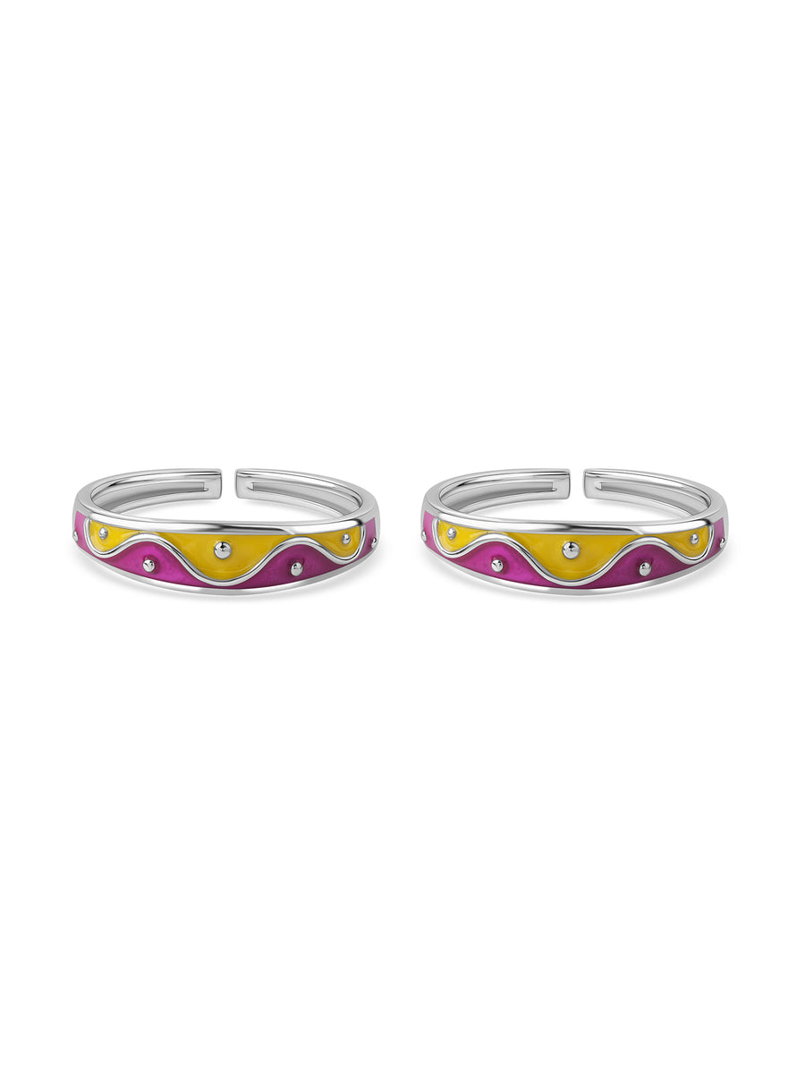Color Wave Enamel Adjustable Silver Toe Rings