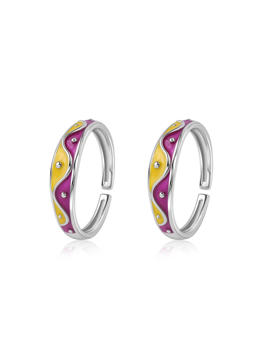 Color Wave Enamel Adjustable Silver Toe Rings
