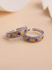 Color Mosaic Adjustable Silver Toe Rings