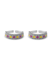 Color Mosaic Adjustable Silver Toe Rings