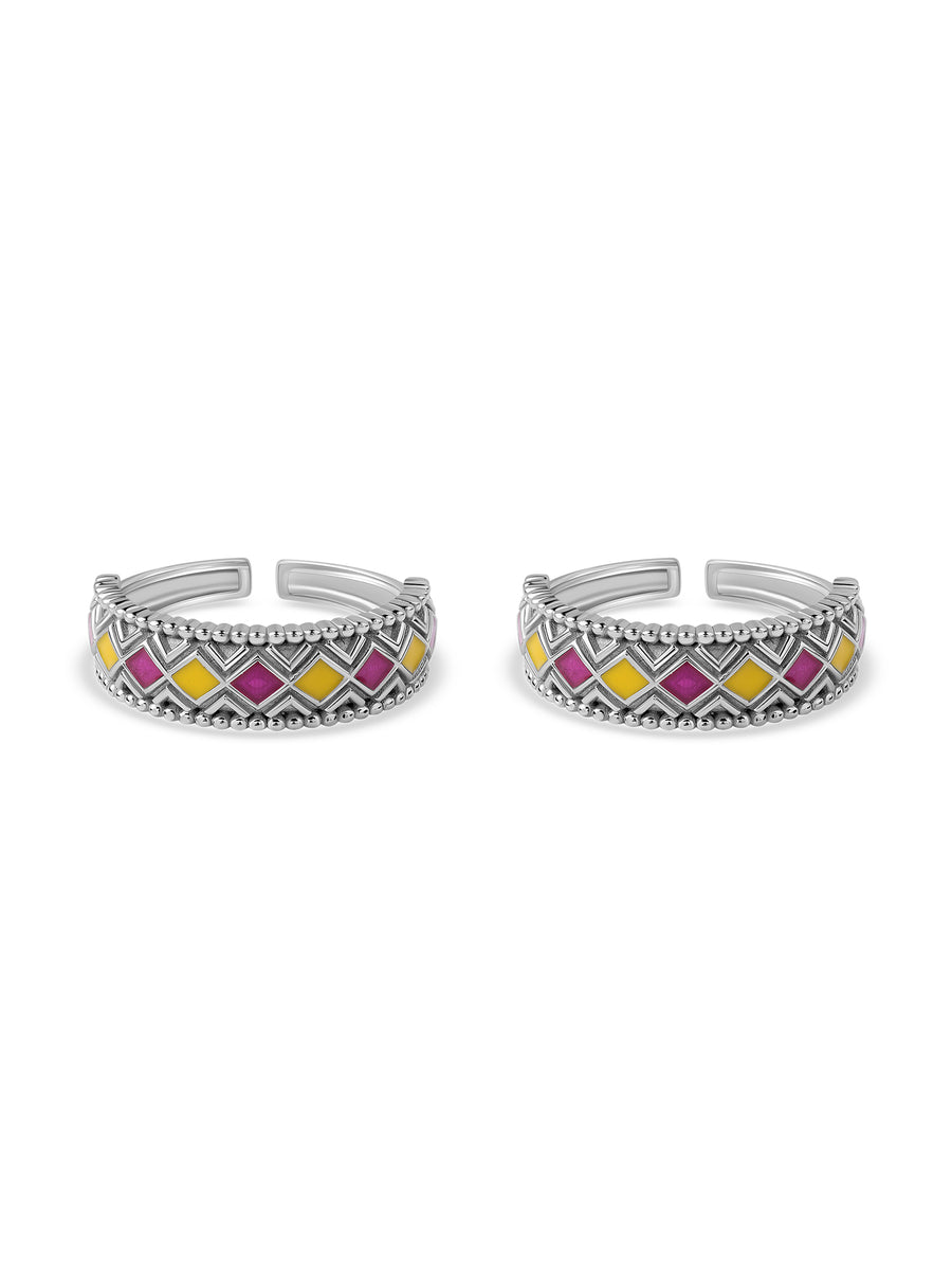 Color Mosaic Adjustable Silver Toe Rings