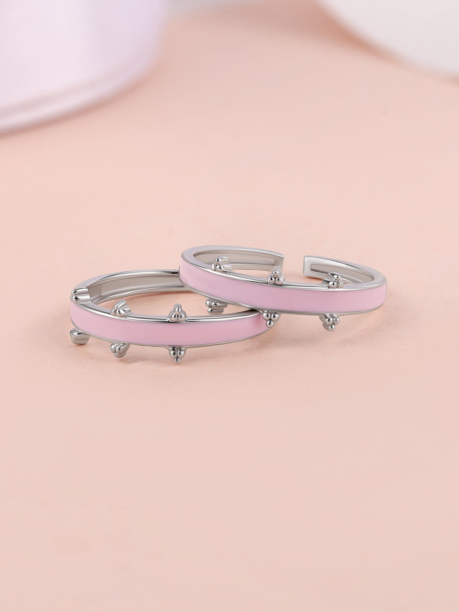 Blush Pink Enamel Silver Adjustable Toe Ring