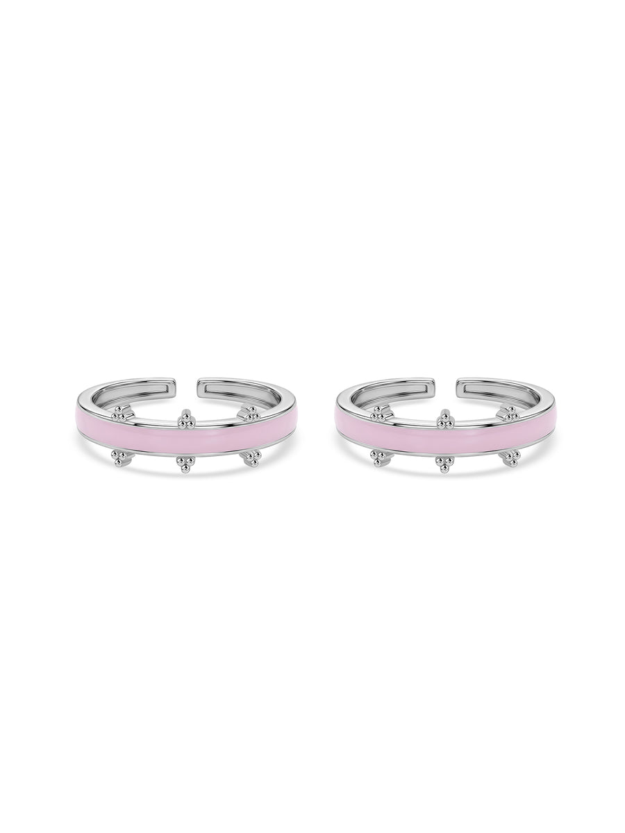 Blush Pink Enamel Silver Adjustable Toe Ring