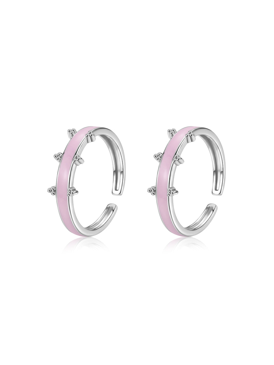 Blush Pink Enamel Silver Adjustable Toe Ring
