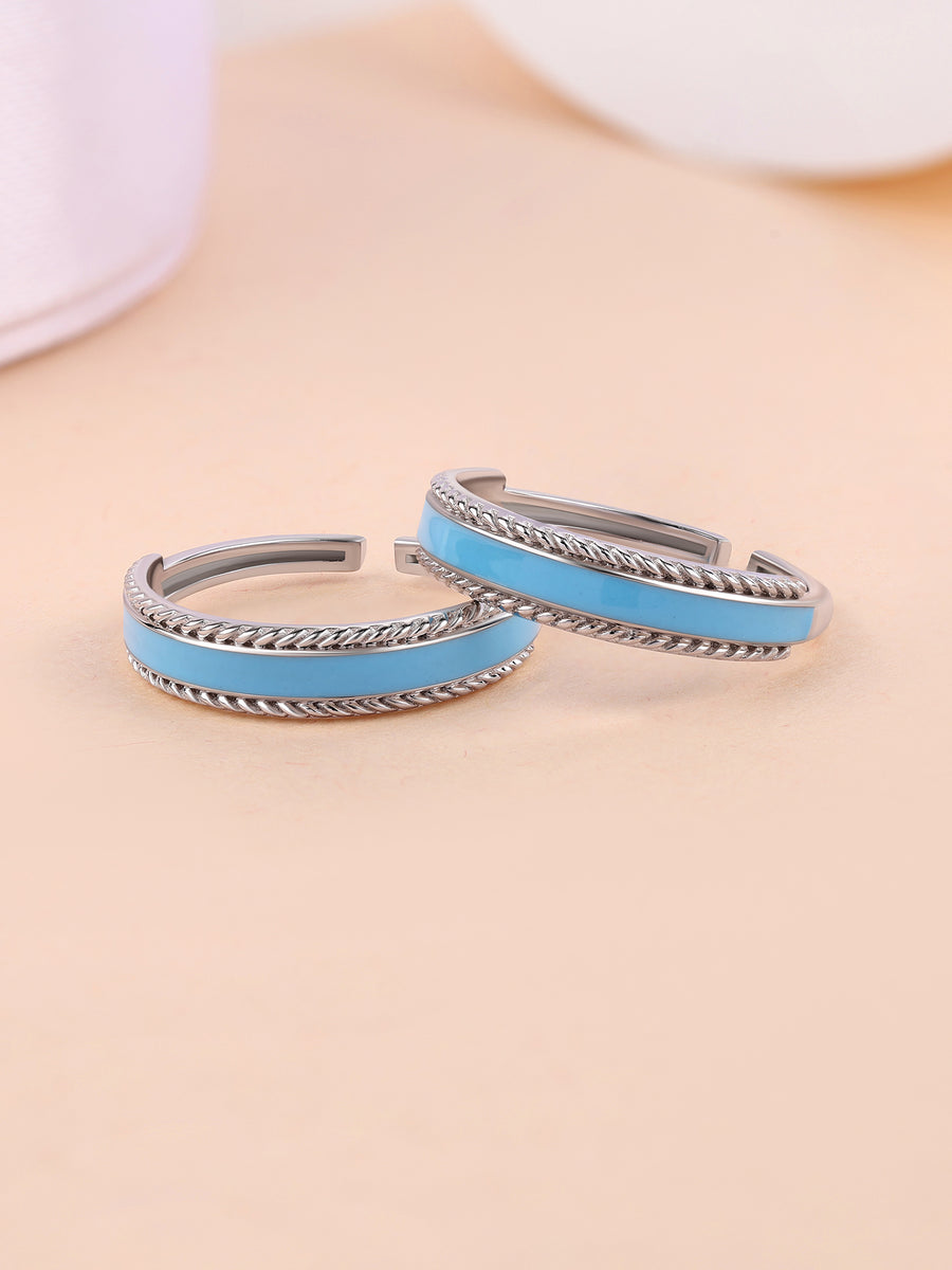 Sky Blue Enamel Silver Double Line Toe Ring
