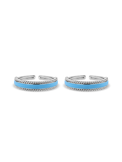 Sky Blue Enamel Silver Double Line Toe Ring