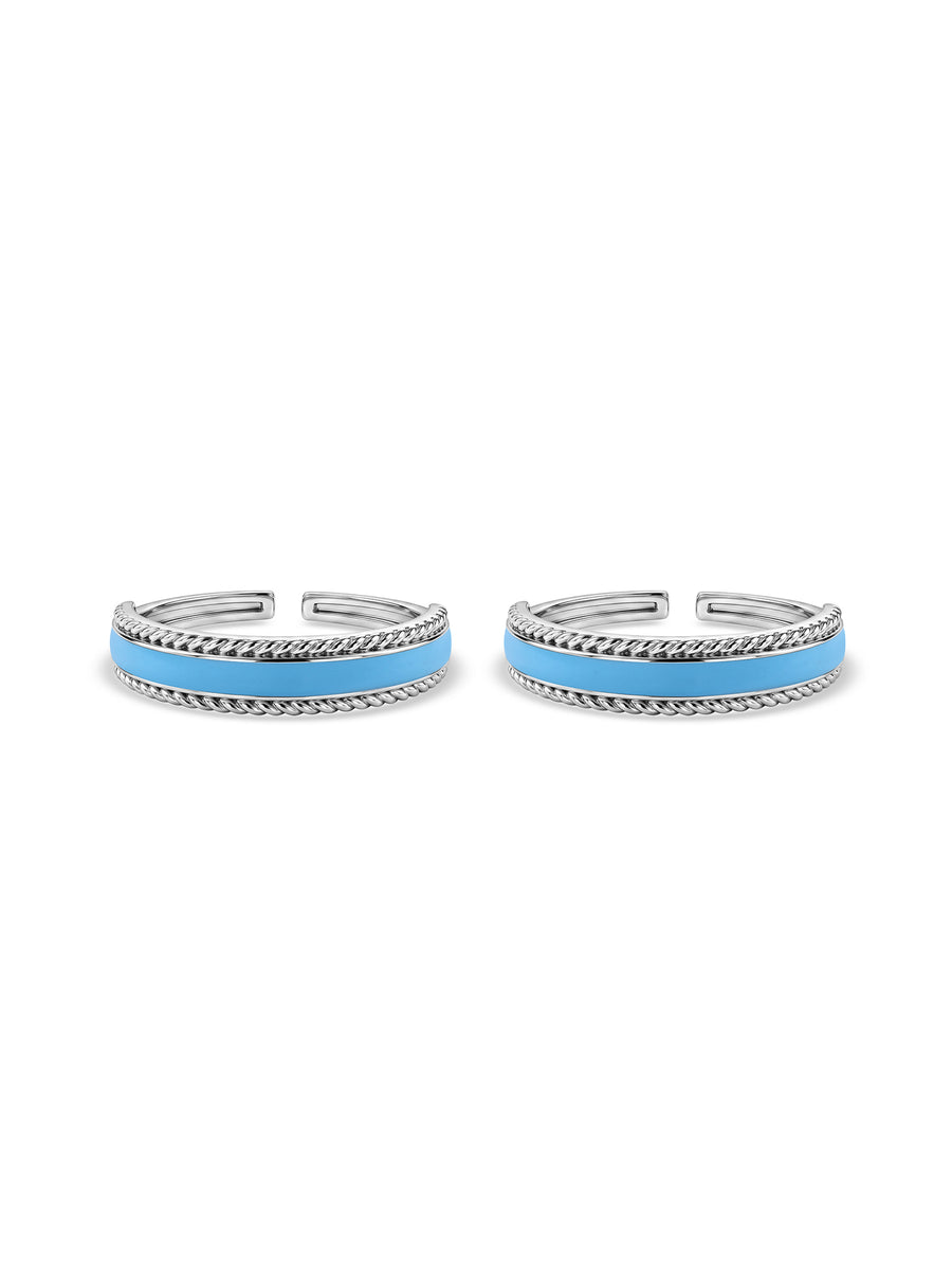 Sky Blue Enamel Silver Double Line Toe Ring