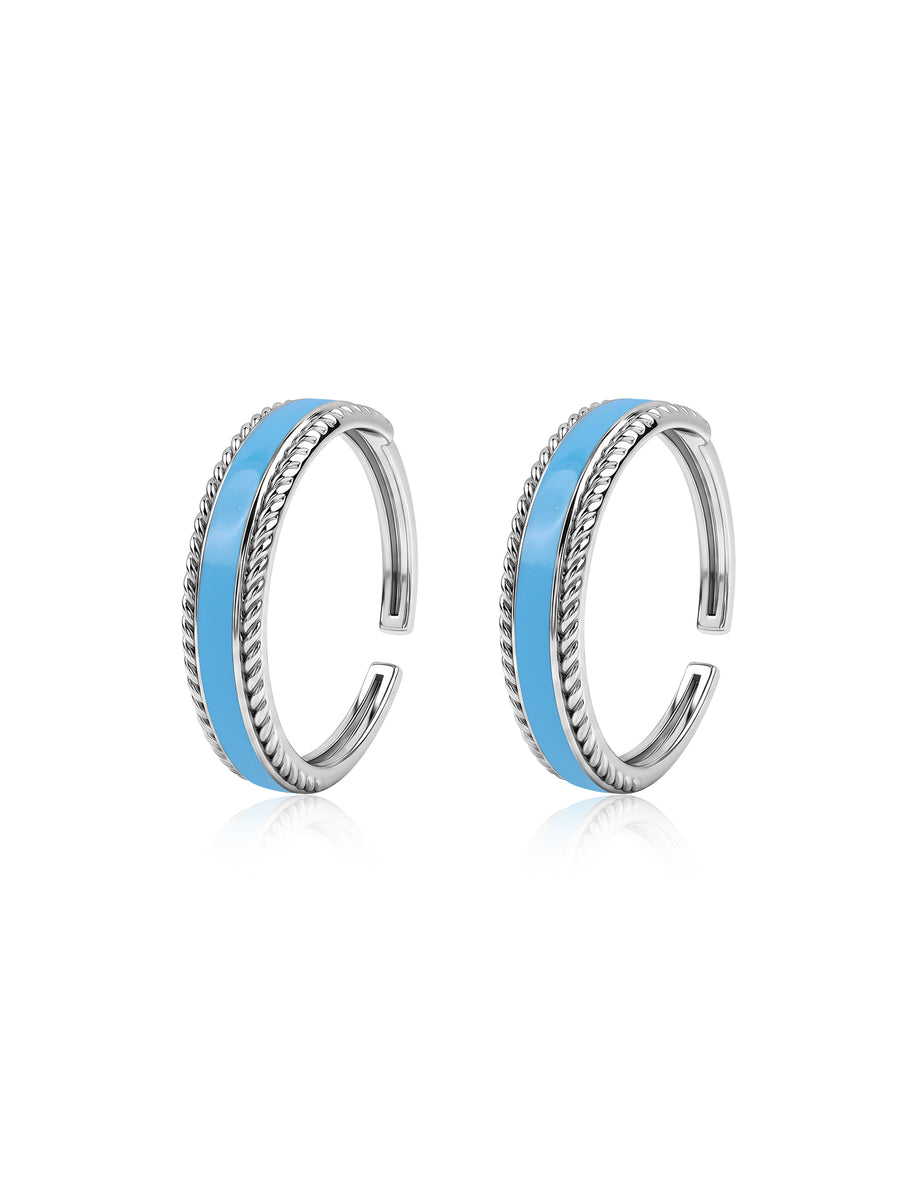 Sky Blue Enamel Silver Double Line Toe Ring