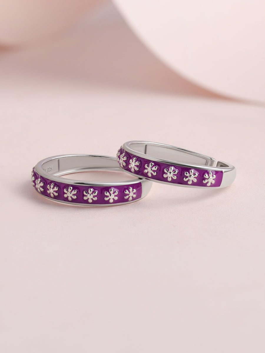 Purple Blossom Adjustable Silver Toe Rings