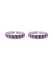 Purple Blossom Adjustable Silver Toe Rings
