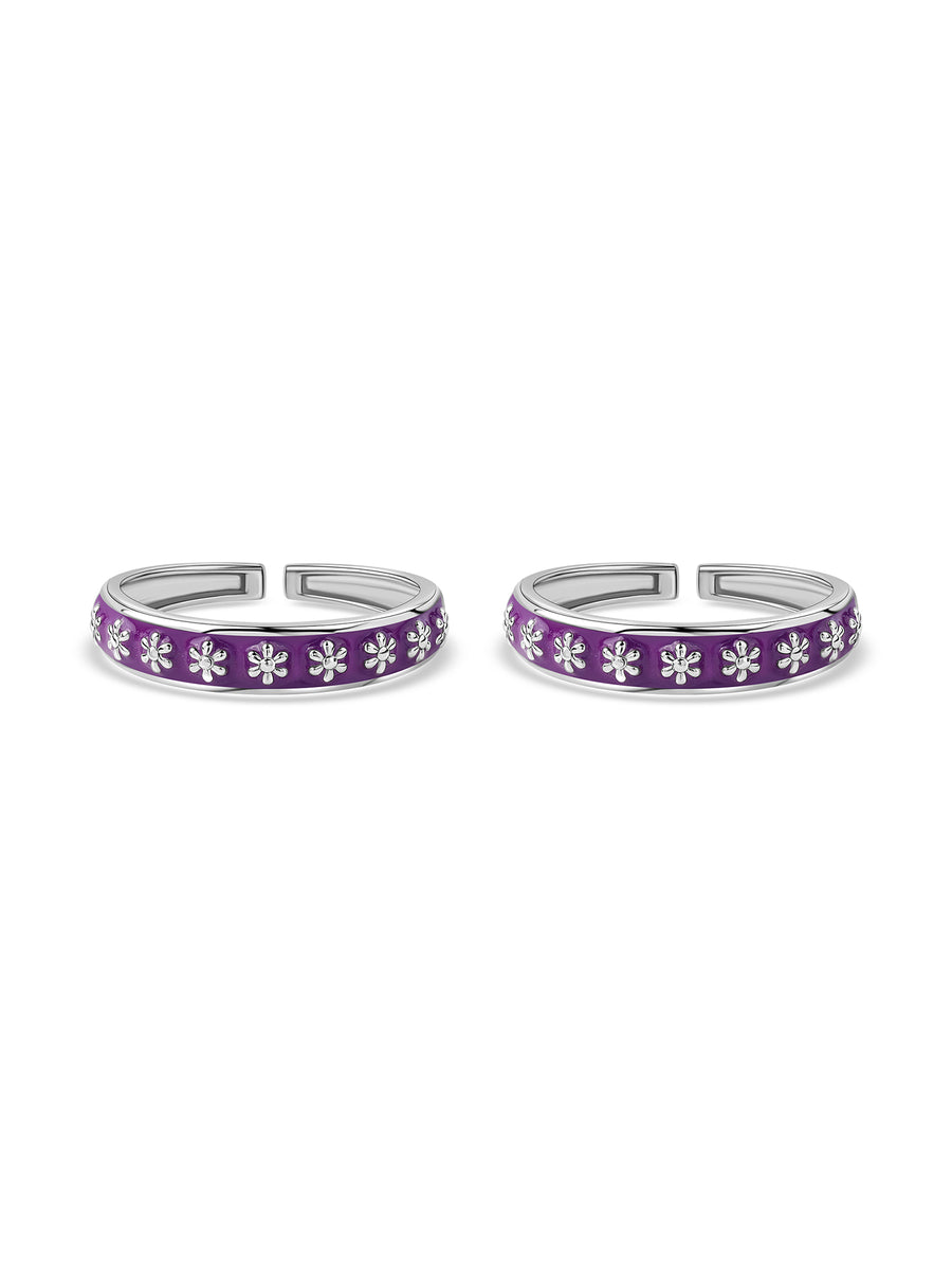 Purple Blossom Adjustable Silver Toe Rings