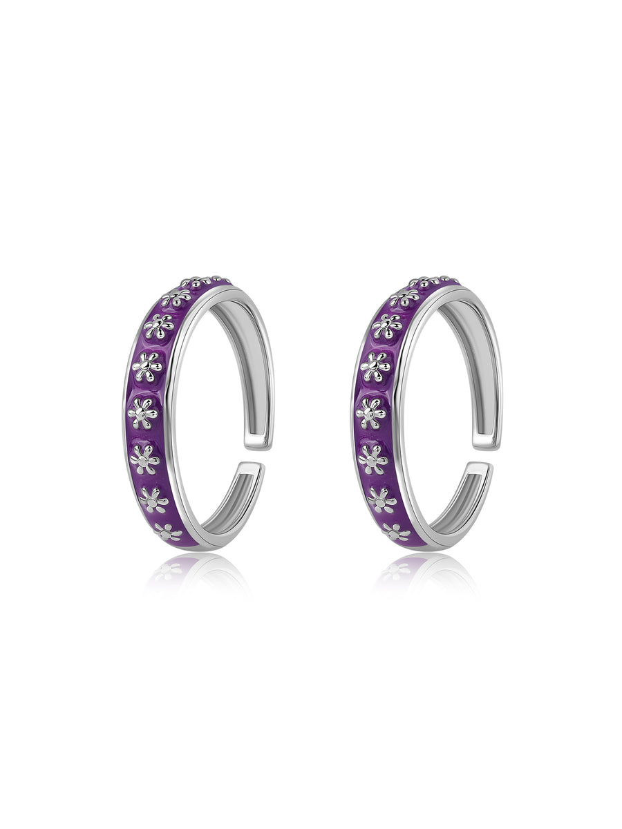 Purple Blossom Adjustable Silver Toe Rings