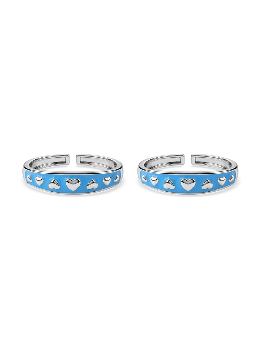 Blue Heart Adjustable Silver Toe Rings