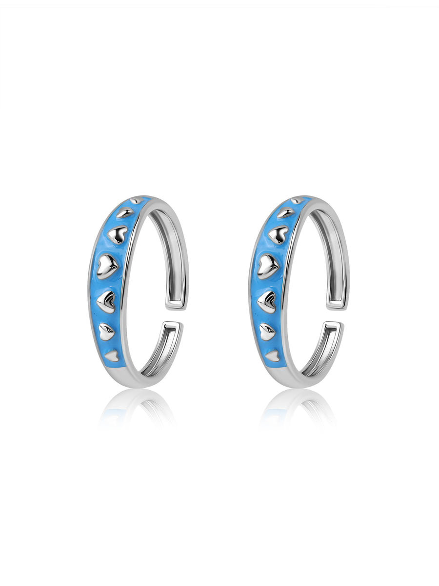 Blue Heart Adjustable Silver Toe Rings
