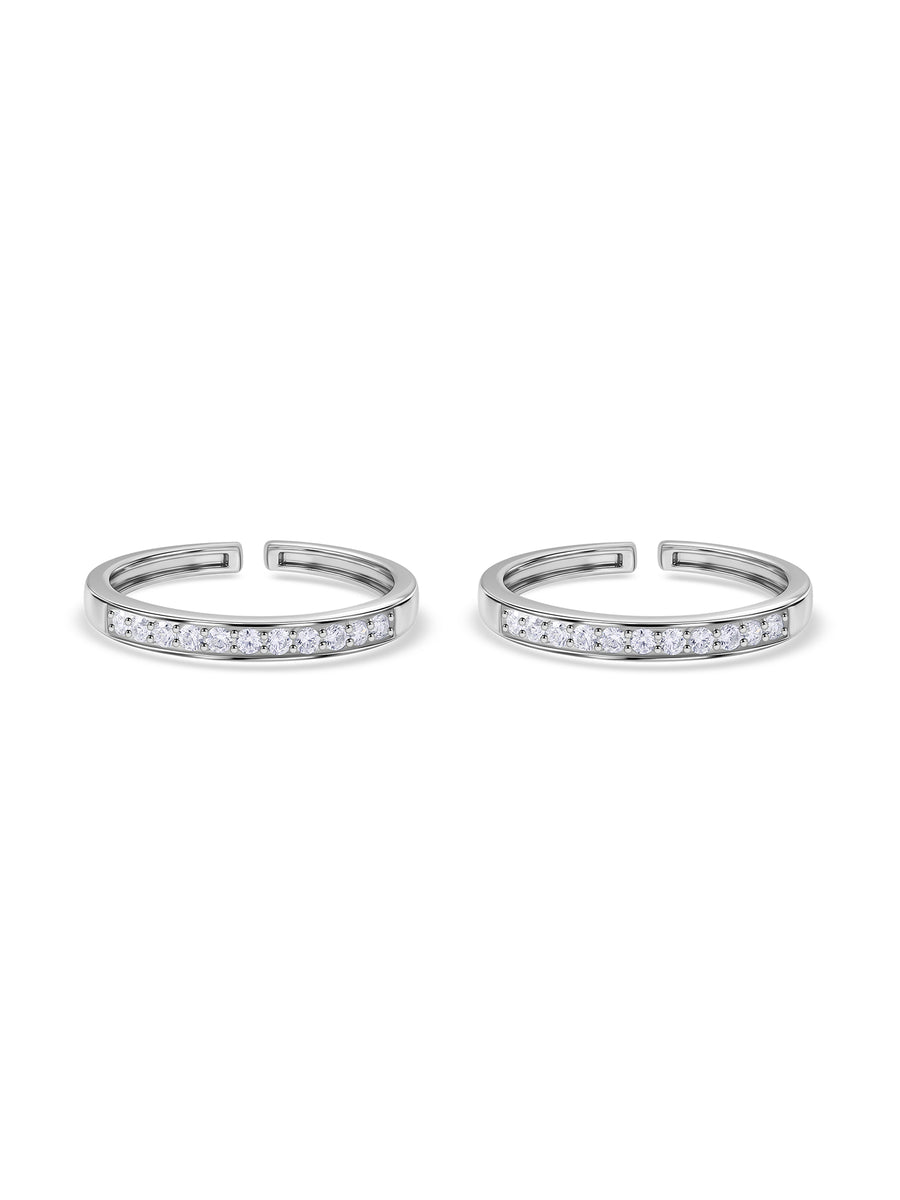 American Diamond Spark Adjustable Silver Toe Rings