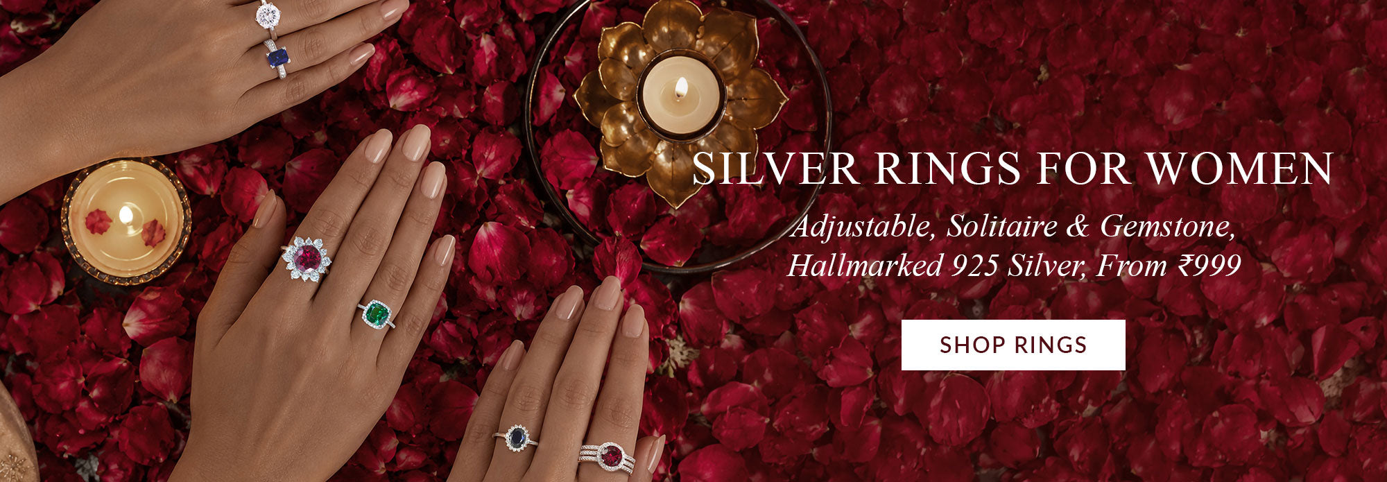 Silver Rings for Women - 925 sterling silver solitaire and gemstone rings, hallmarked silver rings online
