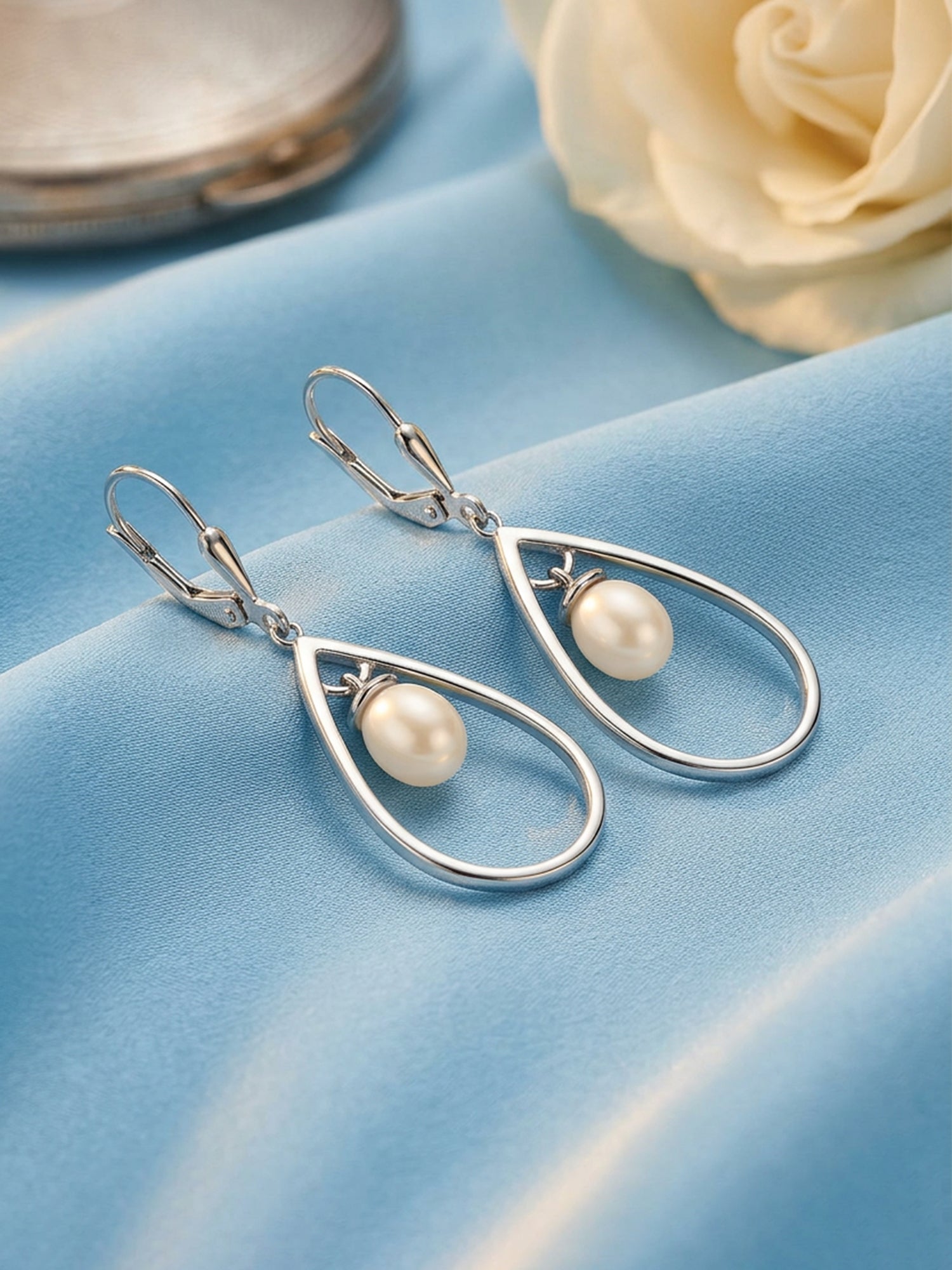 Real Pearl Drops Earring With A Silver Frame
