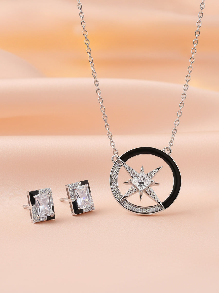 Black Enamel Jewellery Set For Women