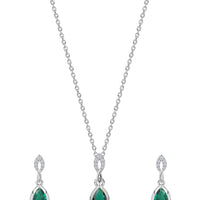 Emerald CZ Silver Drop Jewellery Set for Women