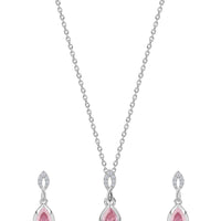 Pink CZ Romance Silver Drop Jewellery Set for Women