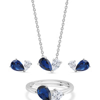 Blue CZ Toi Et Moi Silver Jewellery Set
