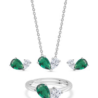 Green CZ Toi Et Moi Silver Jewellery Set