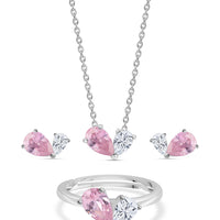 Pink CZ Toi Et Moi Silver Jewellery Set