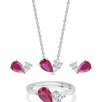 Ruby CZ Toi Et Moi Silver Jewellery Set