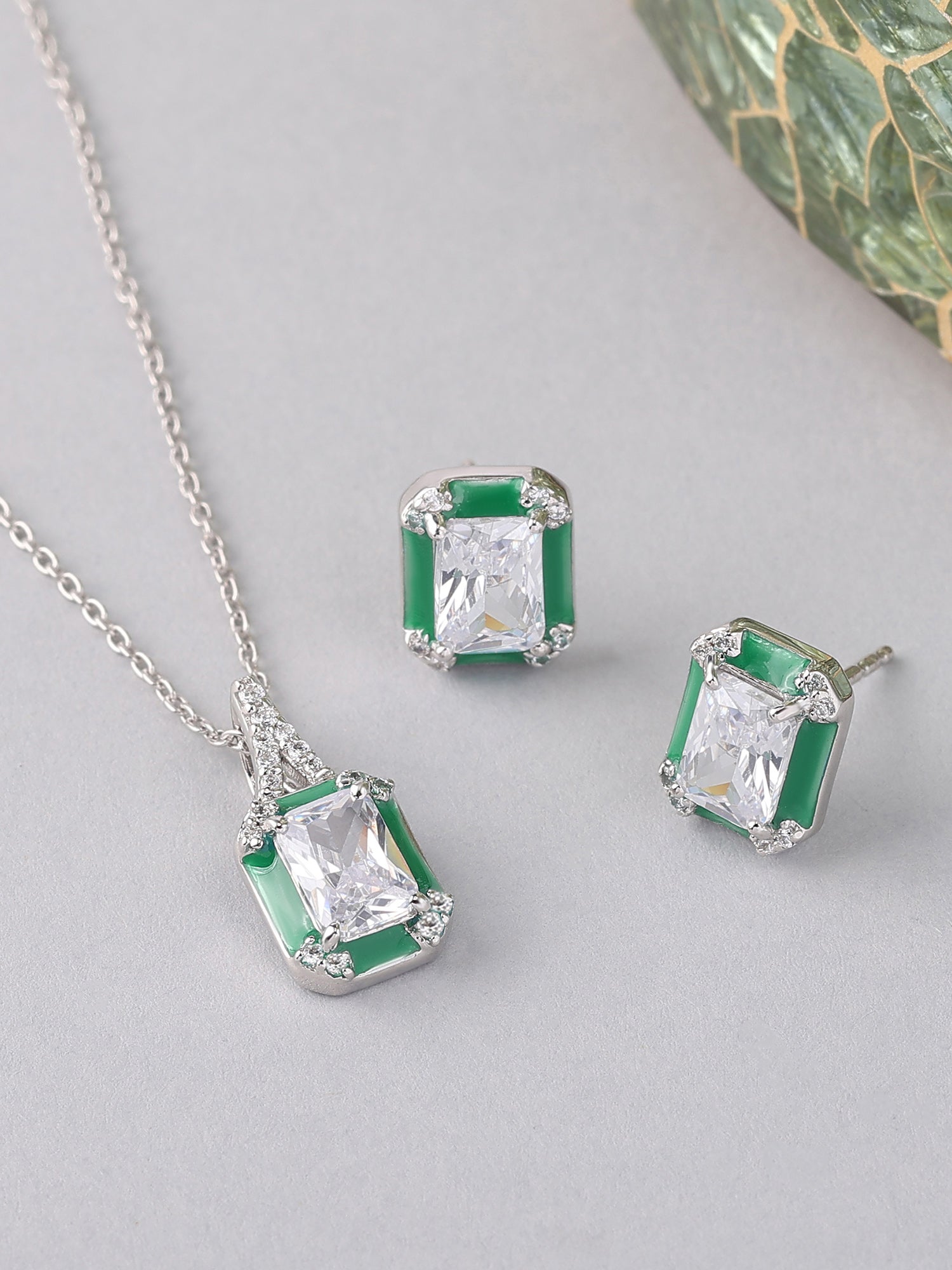 Green Enamel Jewellery Set For Women