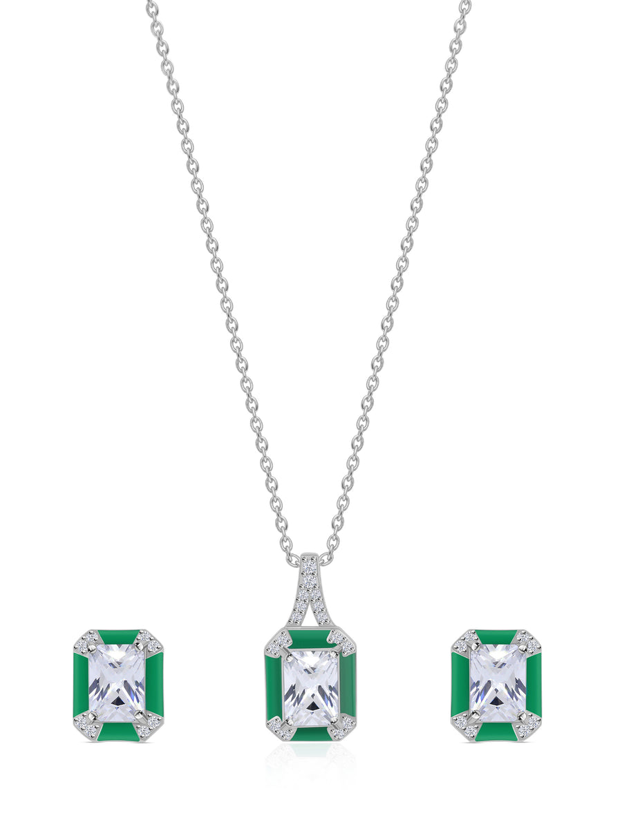 Green Enamel Jewellery Set For Women