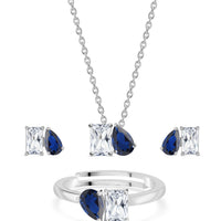 Togetherness Toi Et Moi Blue Sapphire CZ Silver Set for Women