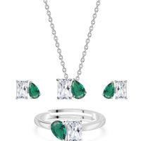 Togetherness Toi Et Moi Green Emerald CZ Silver Set for Women