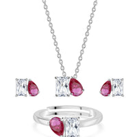 Togetherness Toi Et Moi Red Ruby CZ Silver Set for Women