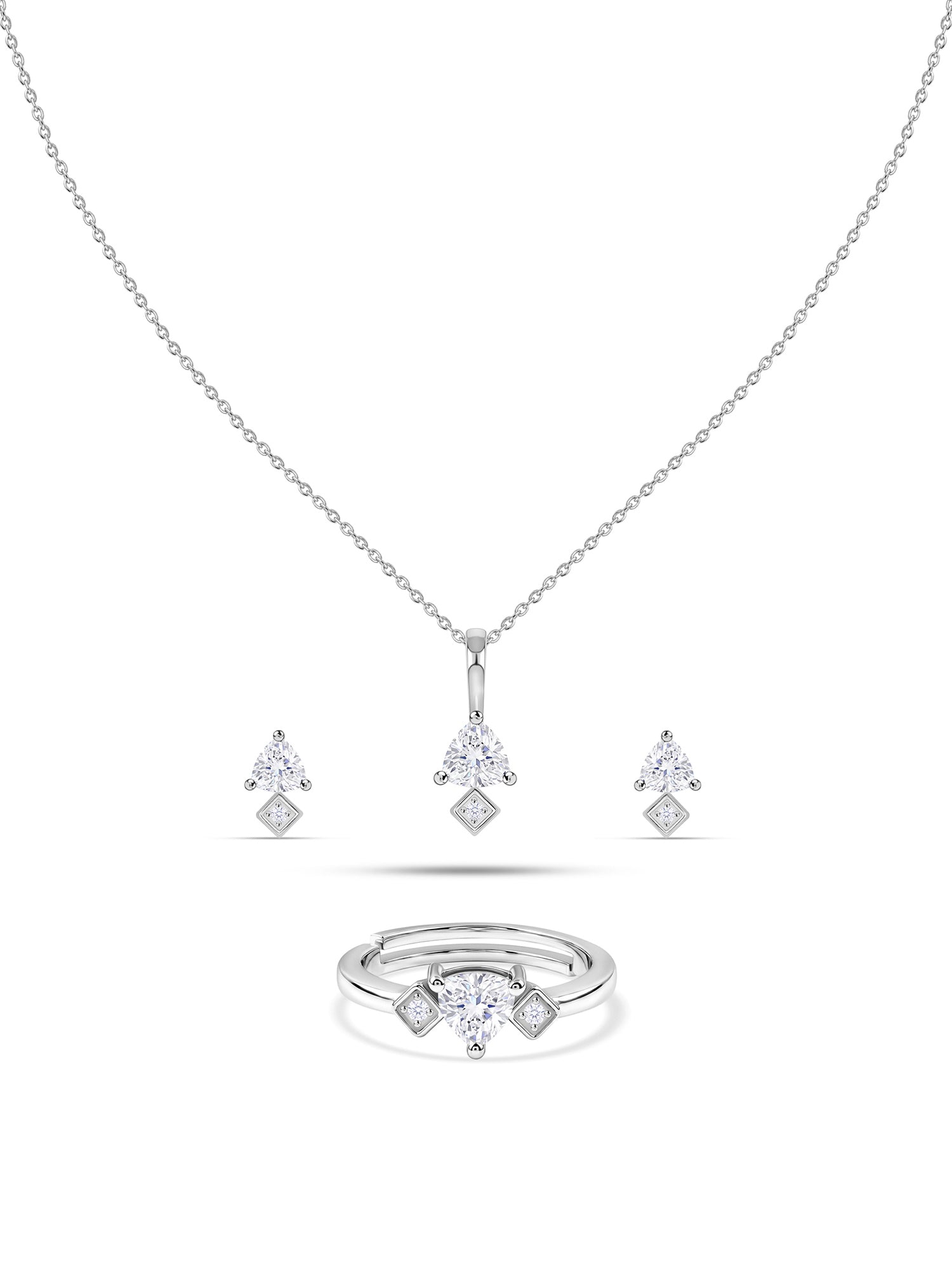 Trillion American Diamond Silver Jewellery Set