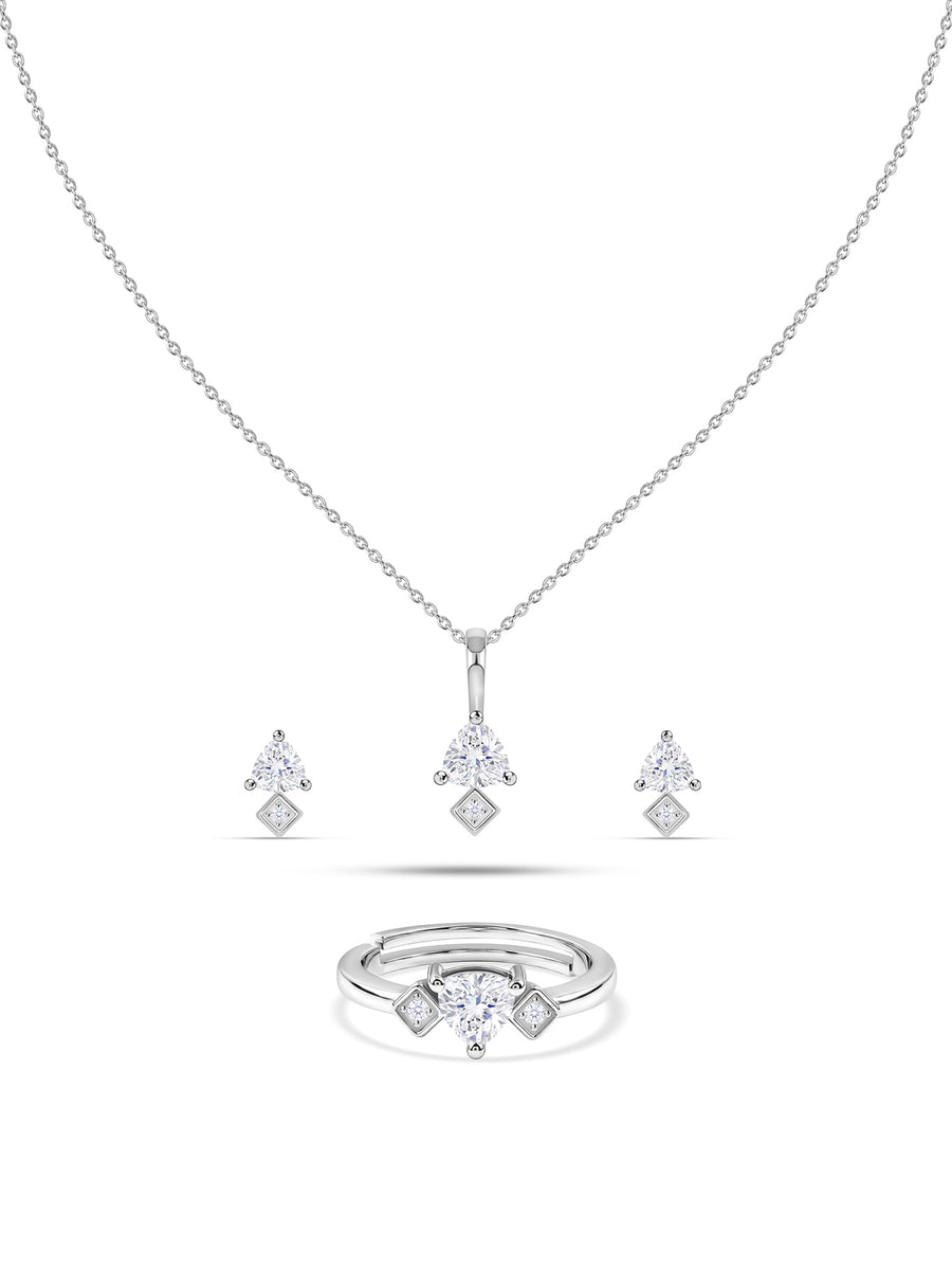 Trillion American Diamond Silver Jewellery Set