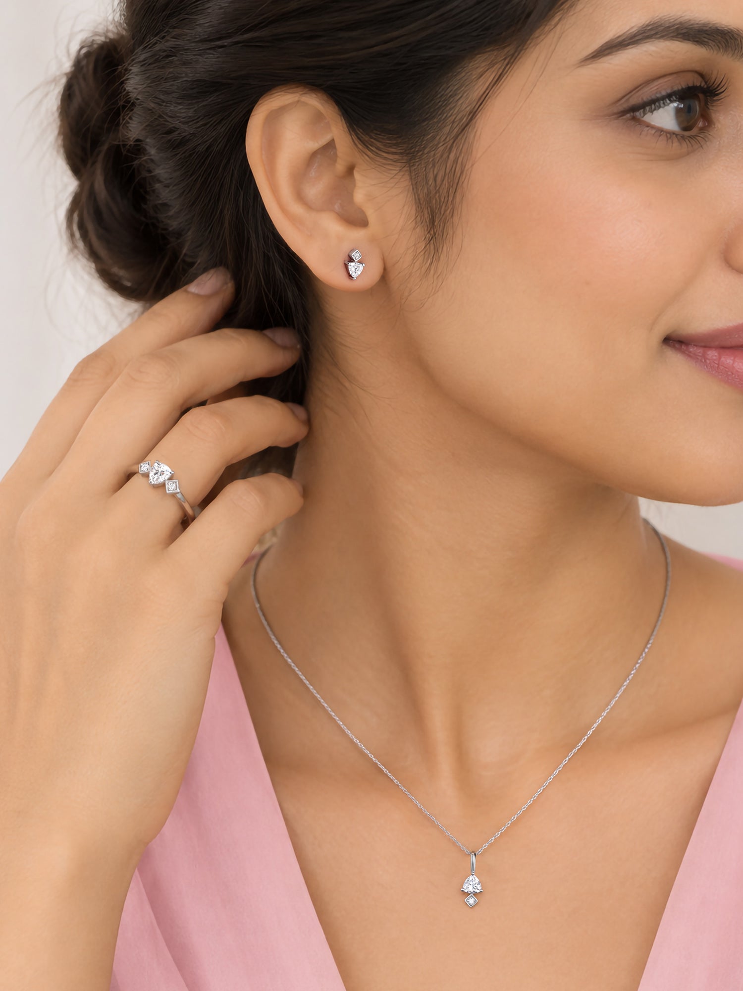Trillion American Diamond Silver Jewellery Set