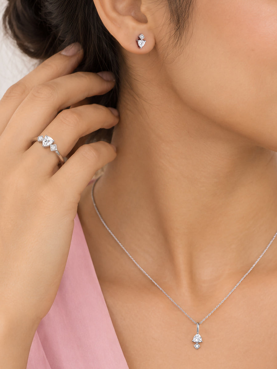 Trillion American Diamond Silver Jewellery Set