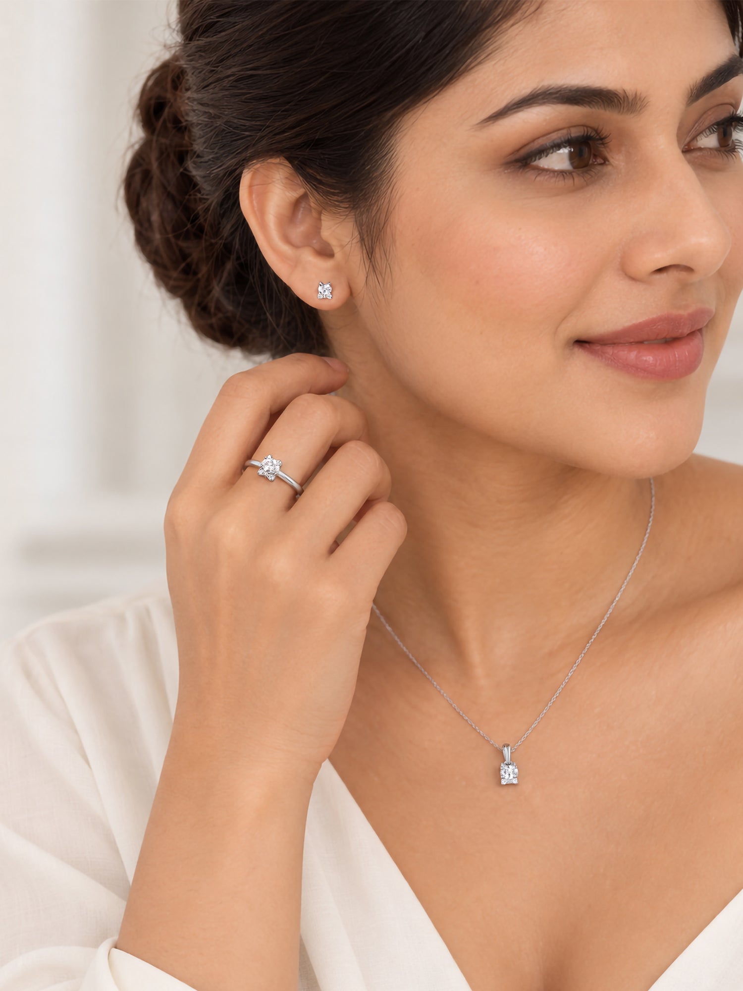 Kitten American Diamond Silver Jewellery Set