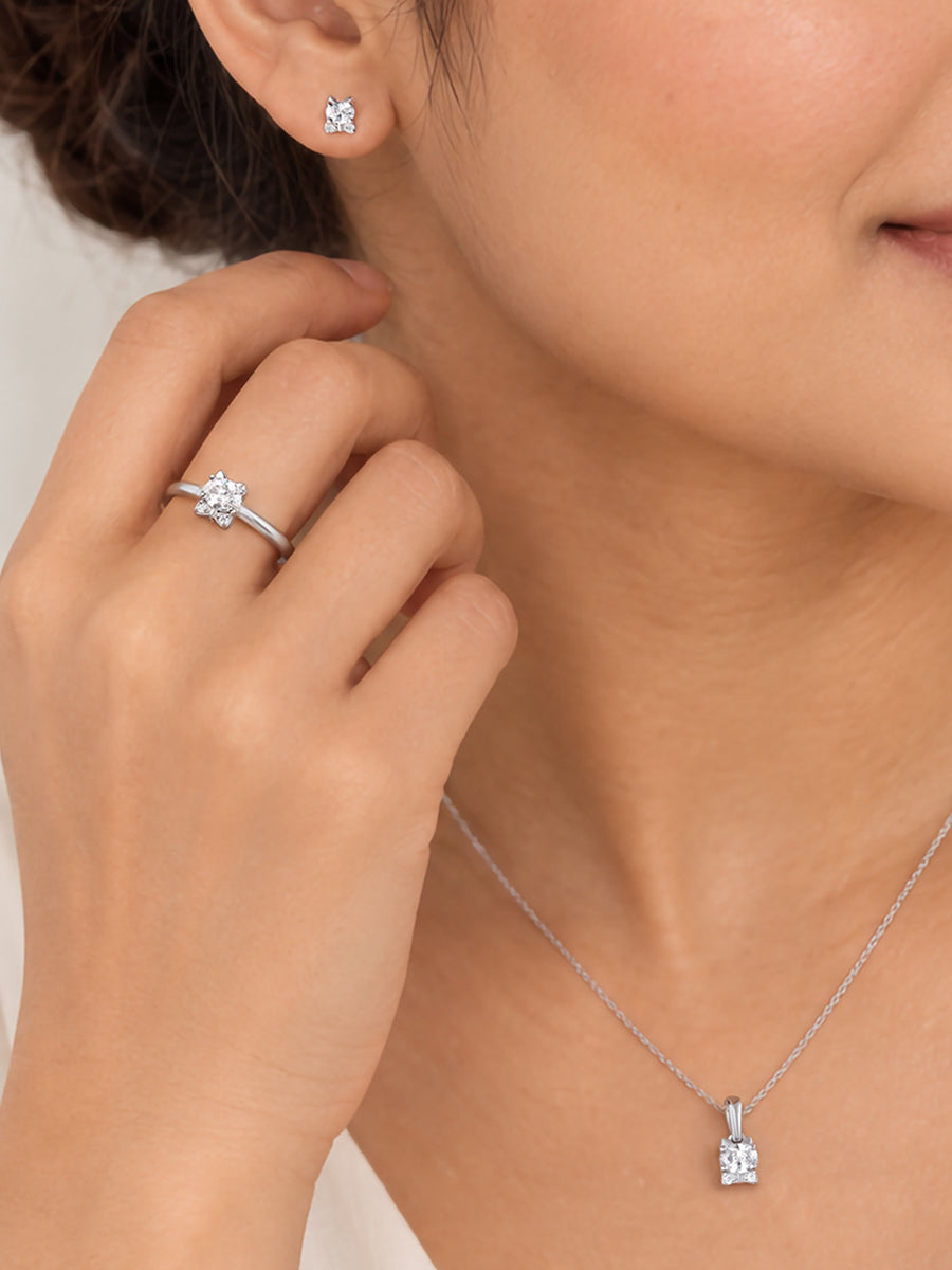 Kitten American Diamond Silver Jewellery Set