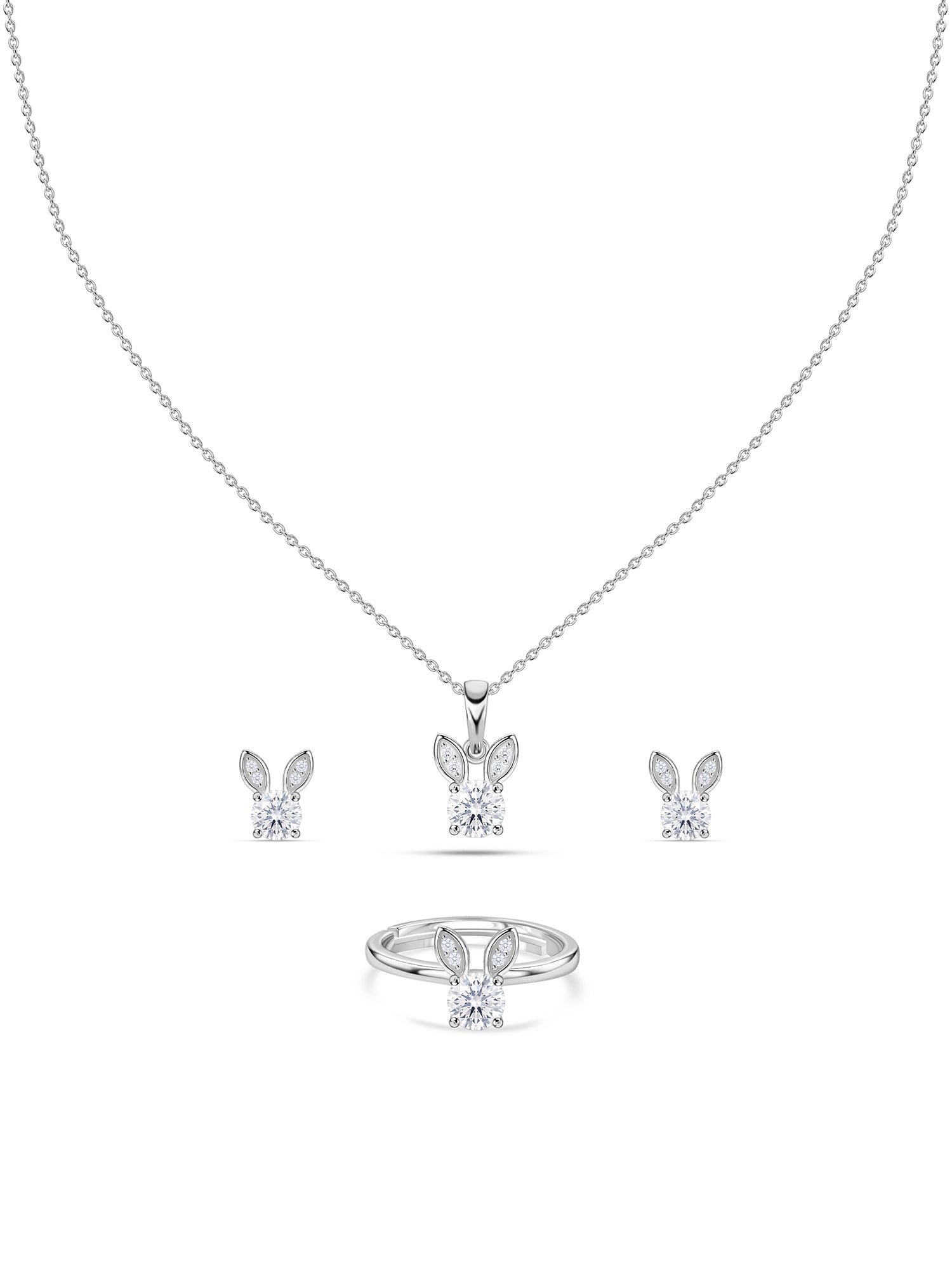 Bunny American Diamond Silver Jewellery Set