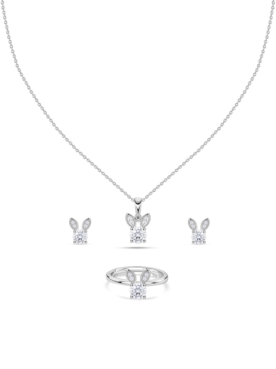 Bunny American Diamond Silver Jewellery Set