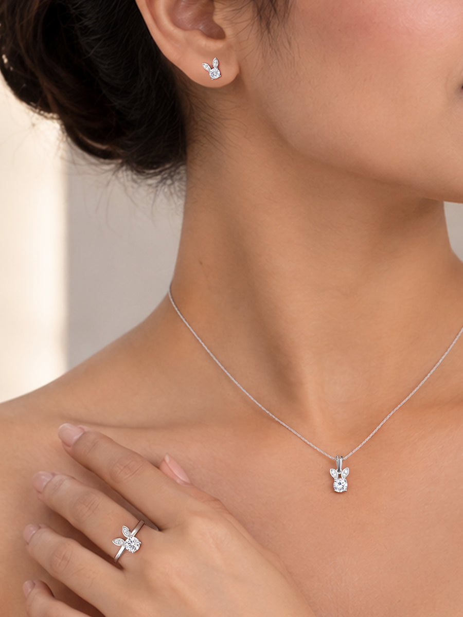 Bunny American Diamond Silver Jewellery Set