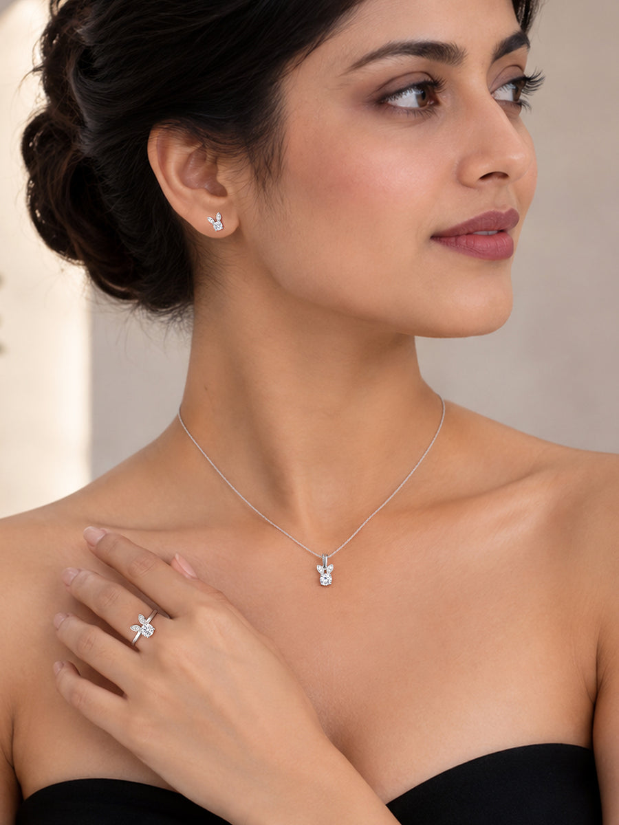Bunny American Diamond Silver Jewellery Set