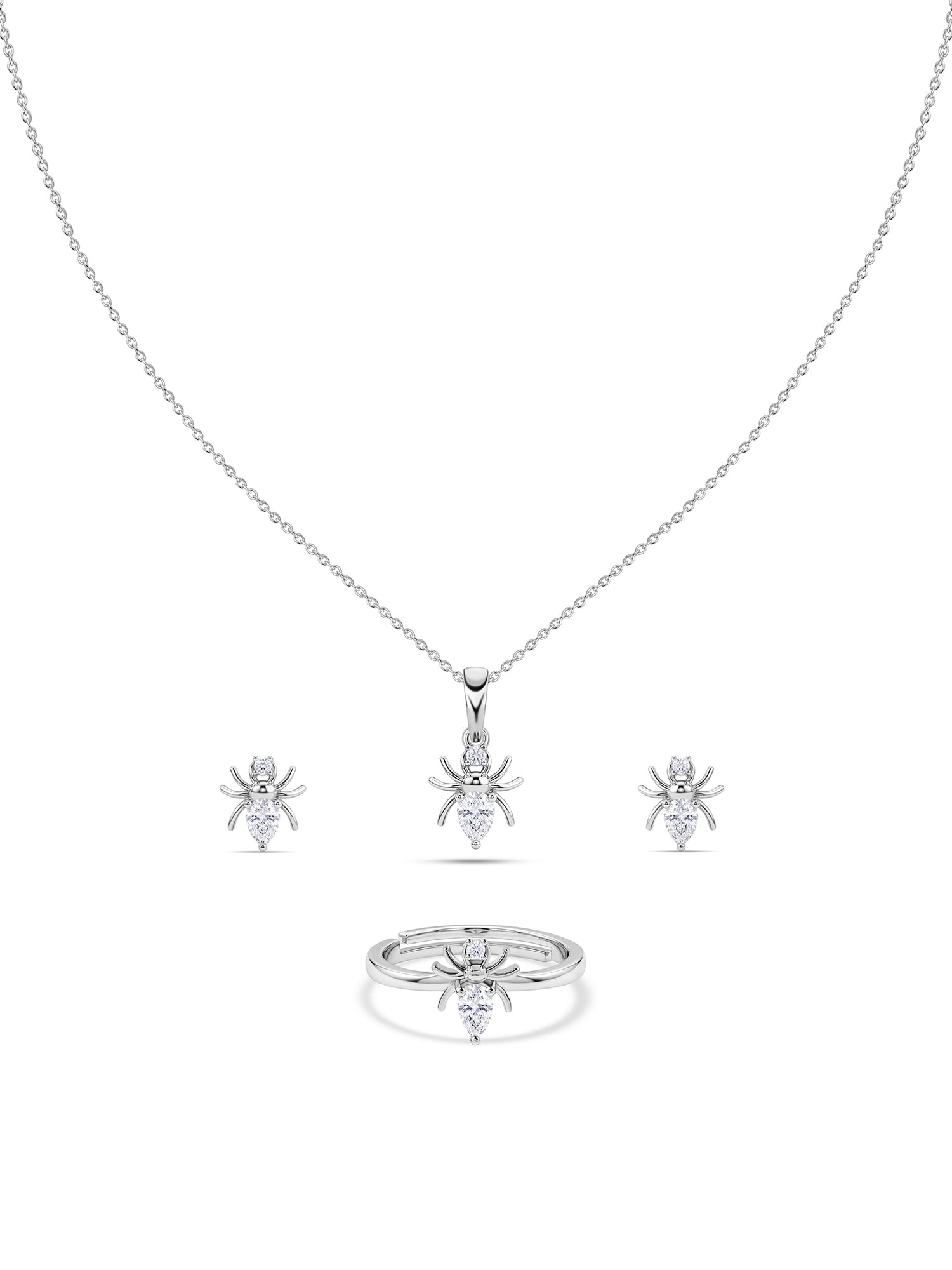 American Diamond Spider Silver Jewellery Set