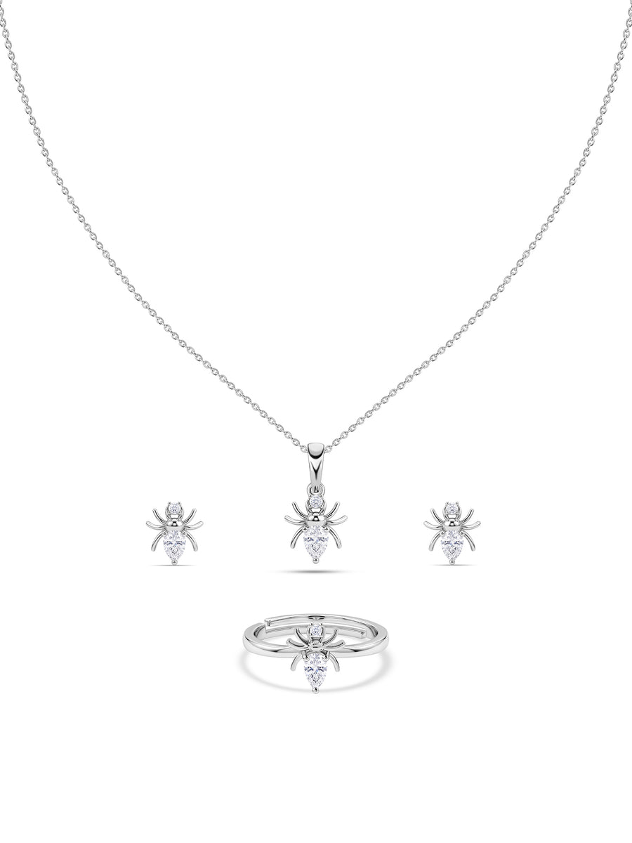 American Diamond Spider Silver Jewellery Set